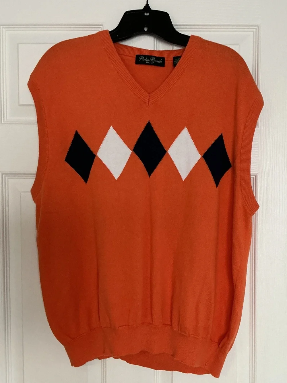 Men’s Palm Beach Golf Orange Argyle Sweater Vest 100%Cotton V-Neck Preppy Size L